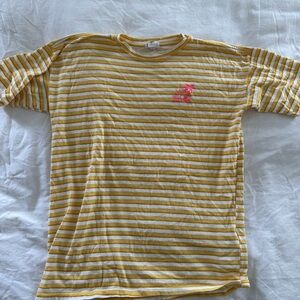 Billabong Striped Yellow & White Short Sleeve Shirt with Pink Logo